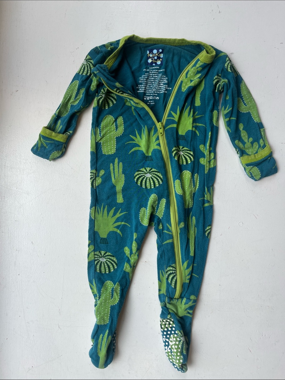 Kicker Pants Bamboo Blue & Green Cactus Onesie Pajama Succulents